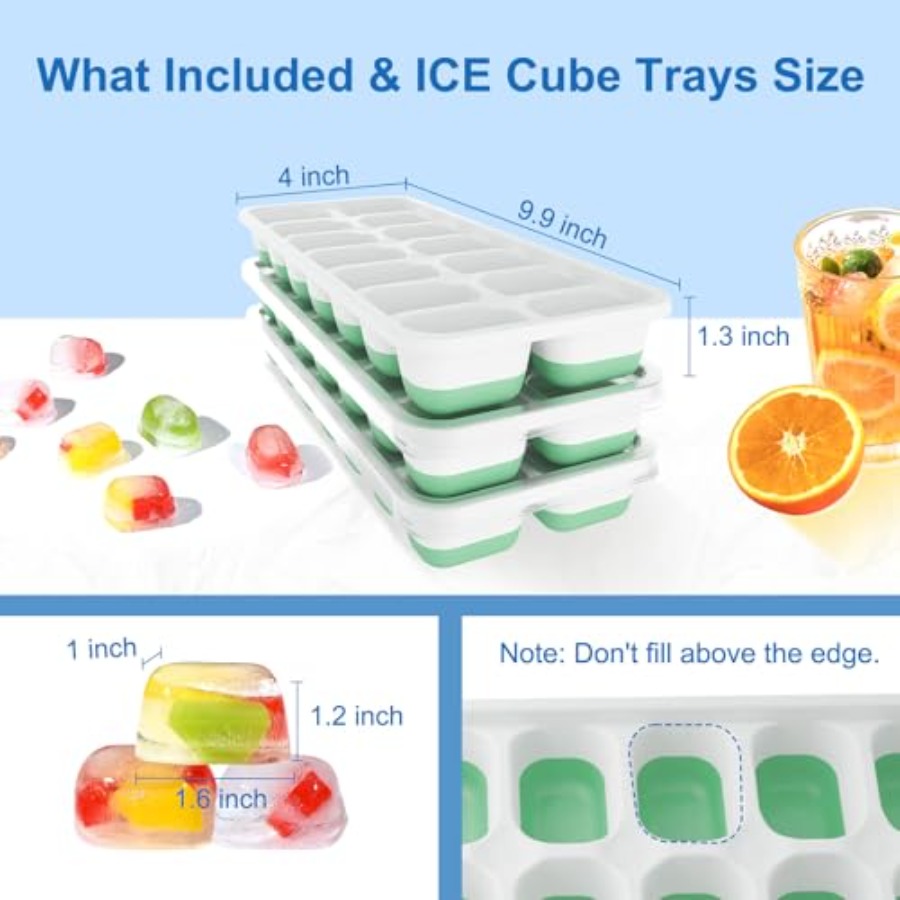 Ice Cube Tray with Lid, 3 Pack - Silicone Mold Tray review and price